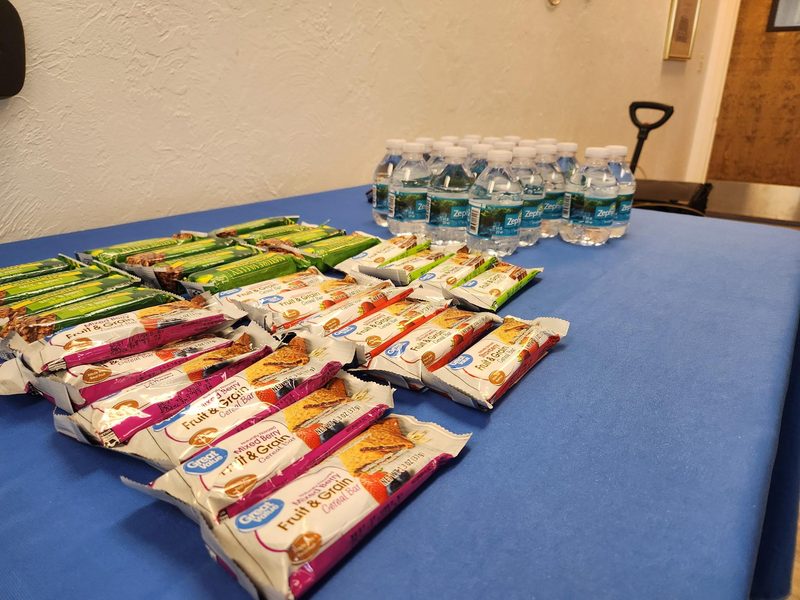 Healthy snacks and water set out for members